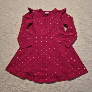 Hanna Andersson girls size 100 or 4 red dress ruffle shoulder gold dots play con